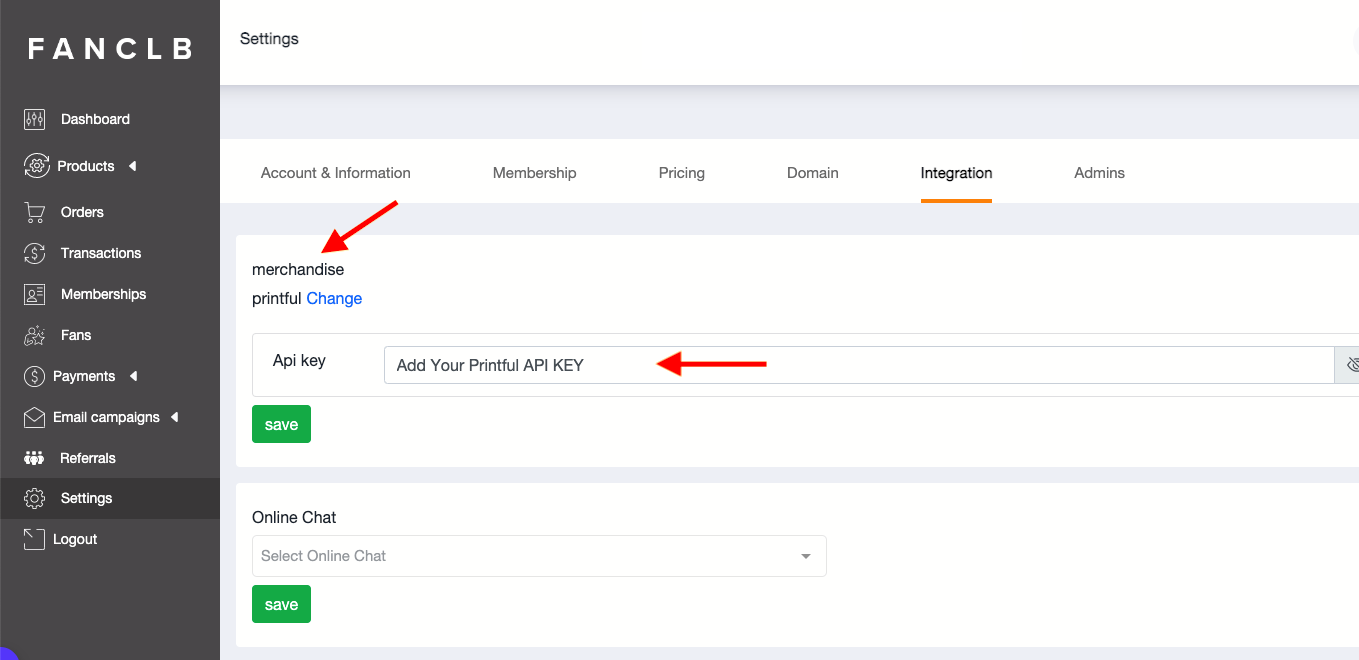 step 11 - paste your Printful access key